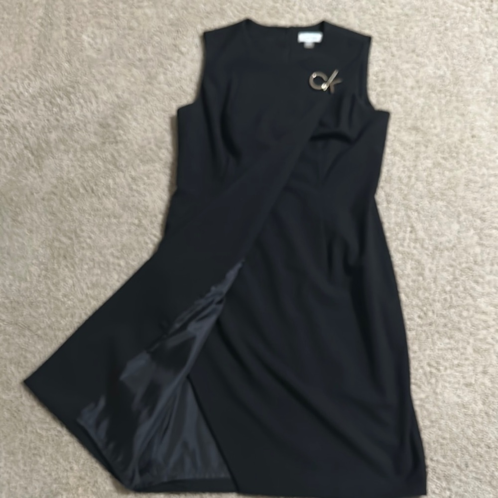Calvin Klein Black Sleeveless Sheath Dress Asymmetrical